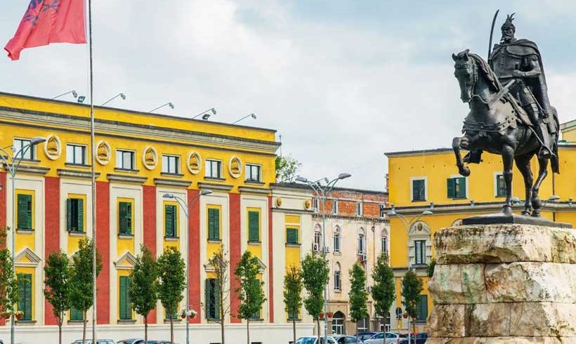 Vibrant view of Tirana, Albania, showcasing its lively city streets and colorful buildings.